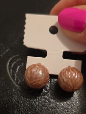 Round, Taupe Pearl Earrings - Women Jewelry